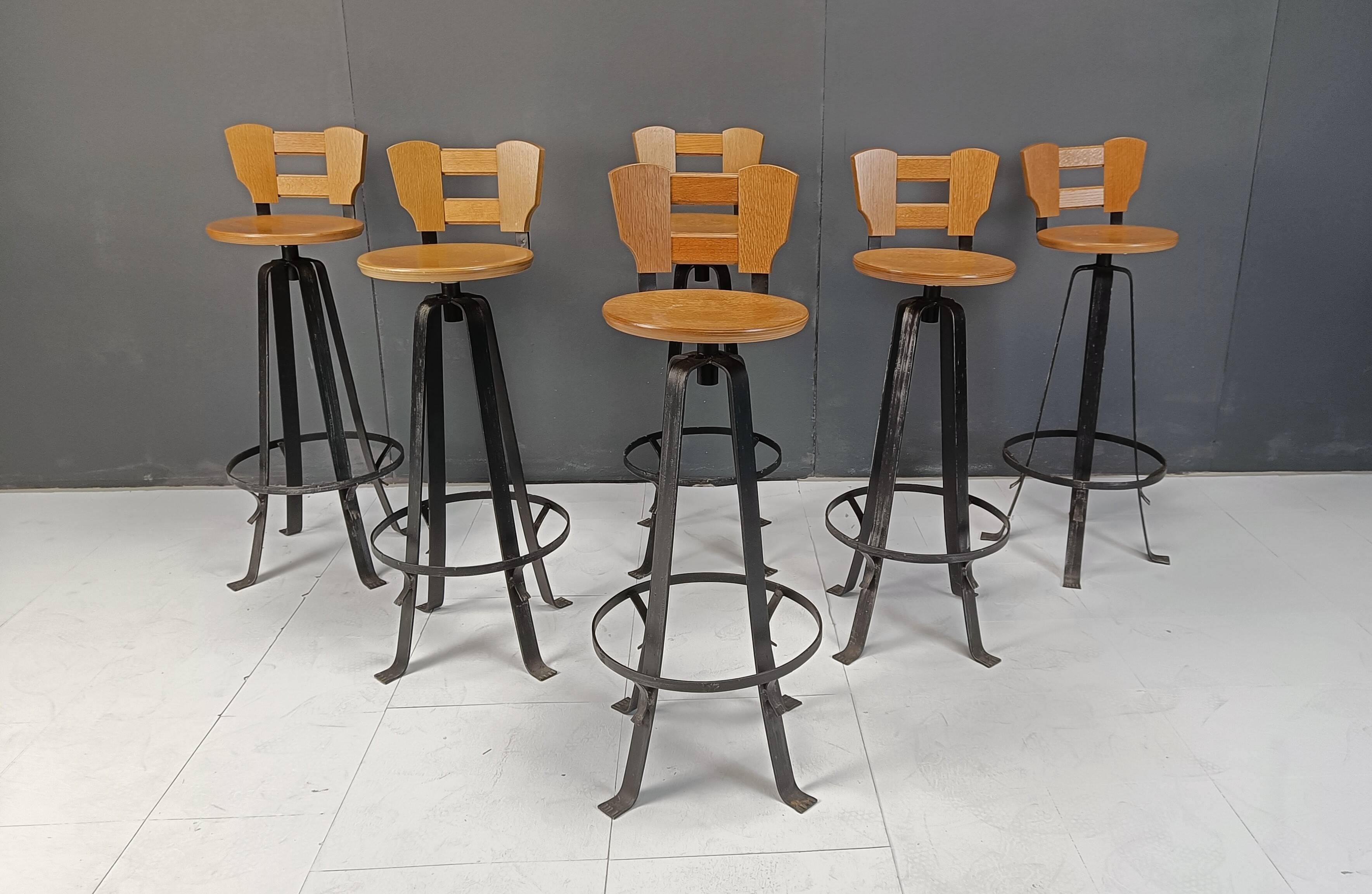 Vintage brutalist bar stools, set of 6 - 1970s