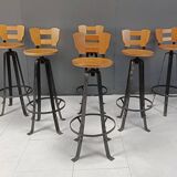 Vintage brutalist bar stools, set of 6 - 1970s