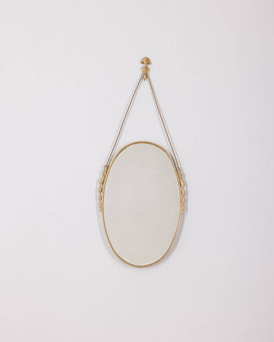 50s vintage wall mirror in brass decorated italian design