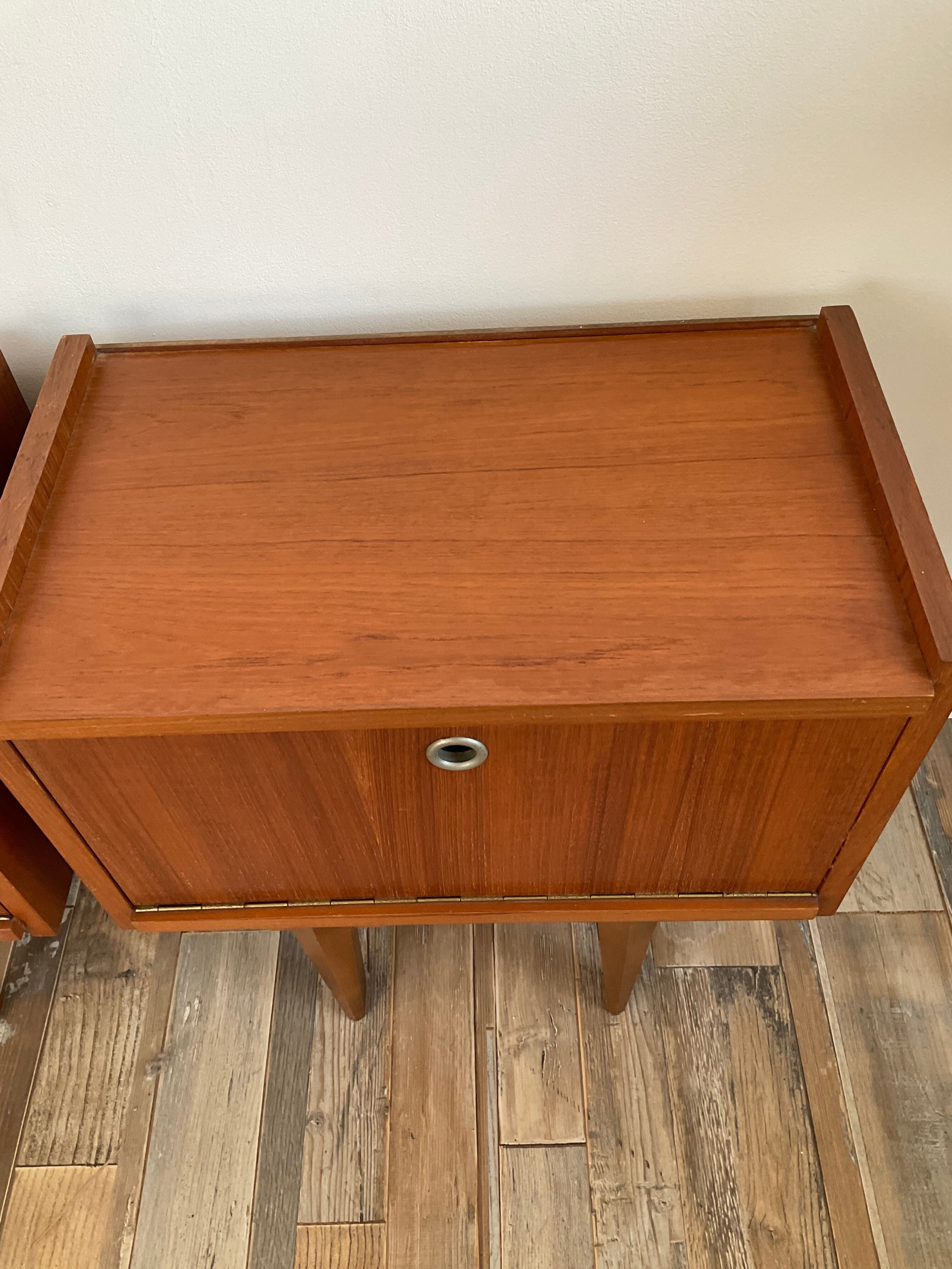 Pair of Scandinavian teak bedside tables in 60s