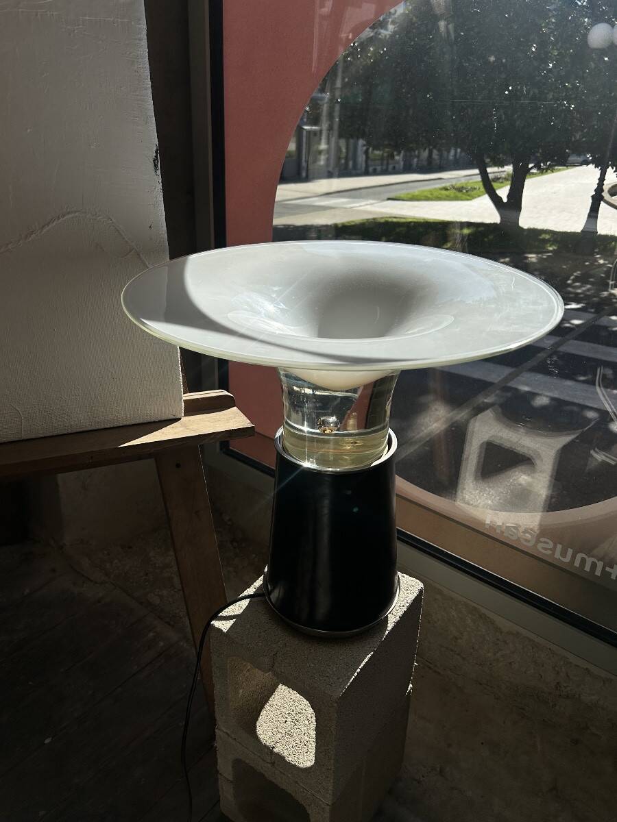 VISTOSI - RARE LAMP WITH LEATHER BASE AND GLASS - ITALY - 1970
