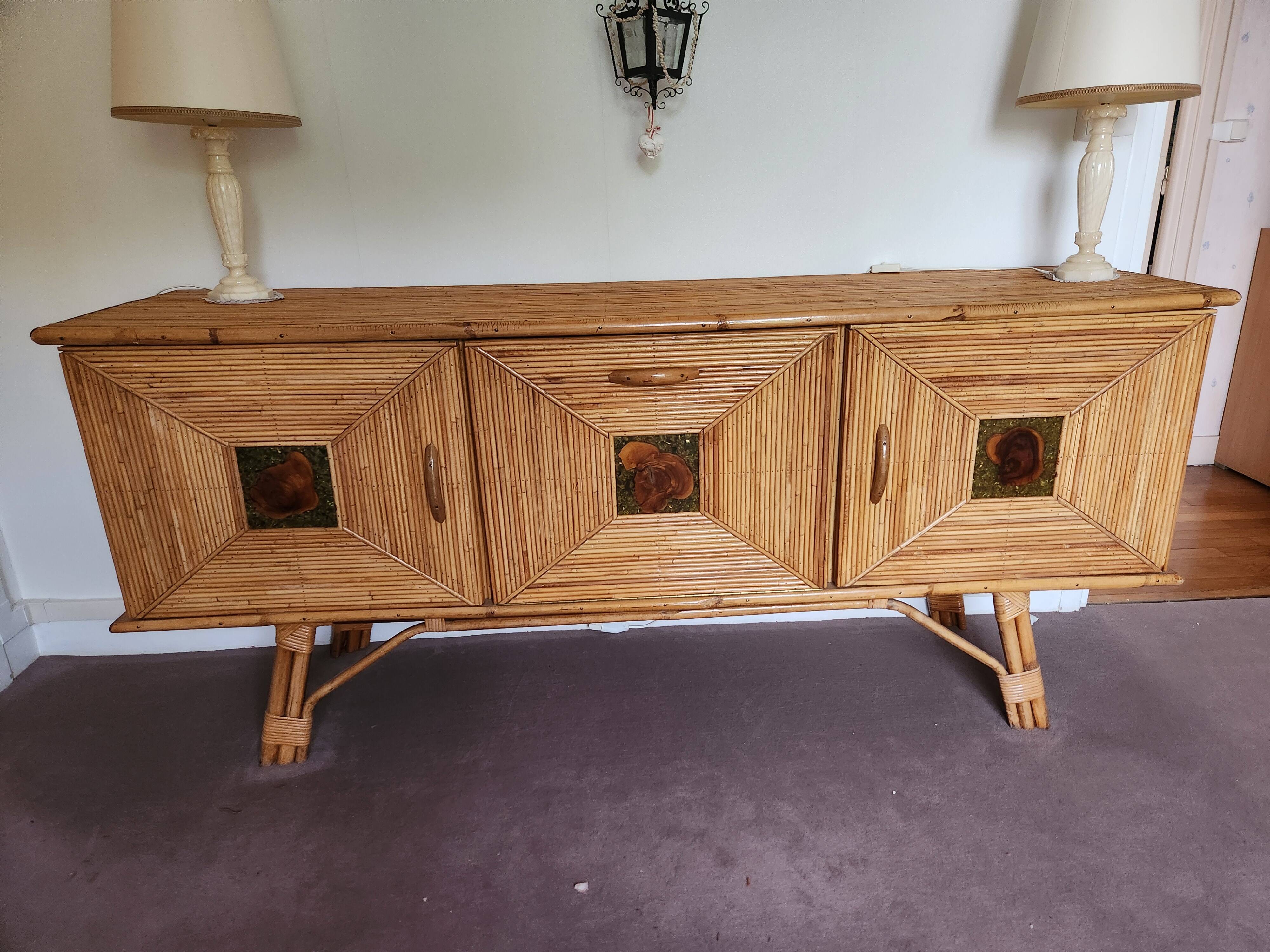 Sideboard in a row in rattan by Adrien Audoux and Frida Minet