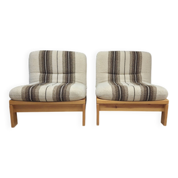 Pair of vintage 1970s armchairs in solid pine.