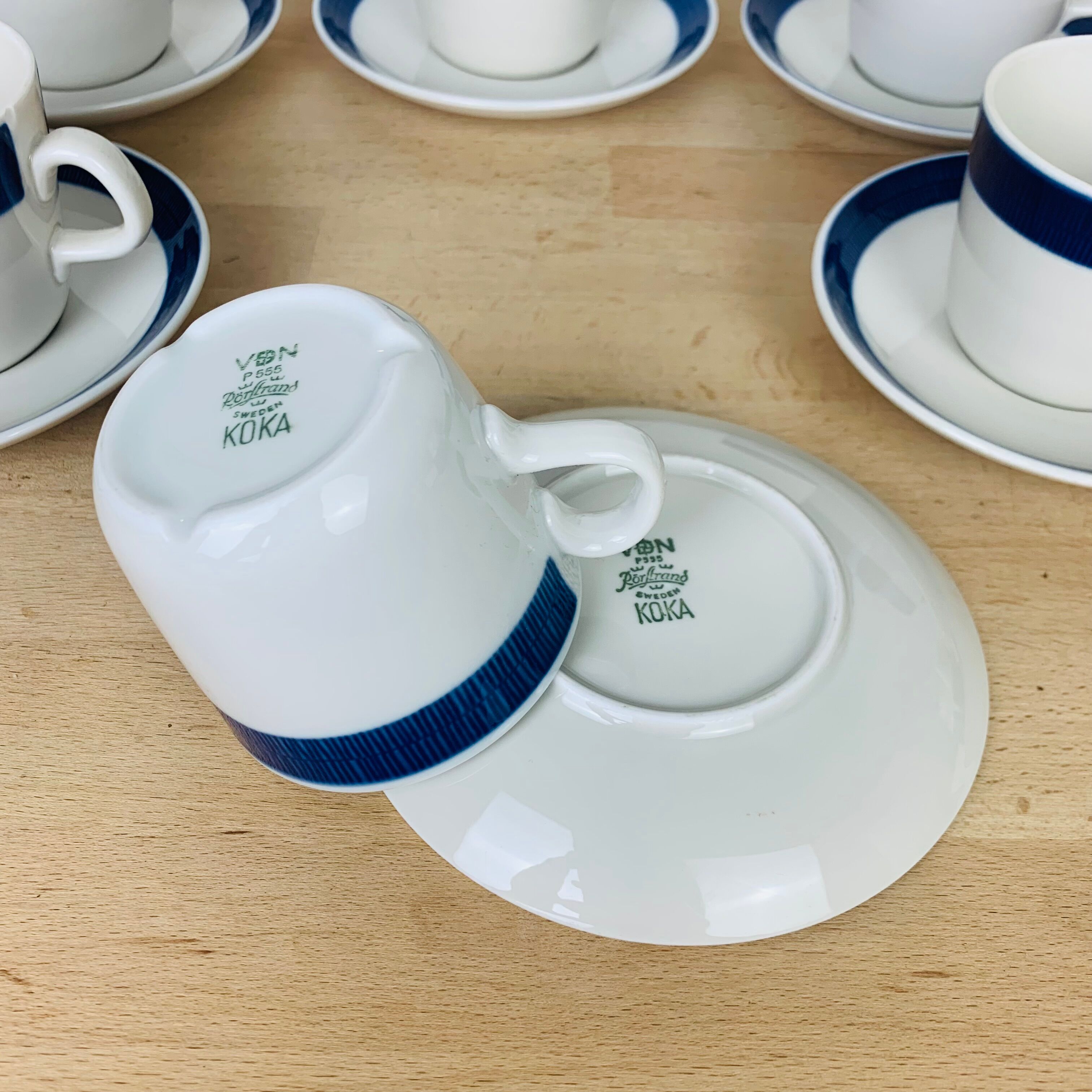 Tea set 6 cups ceramic Koka by Rörstrand Sweden, Scandinavian