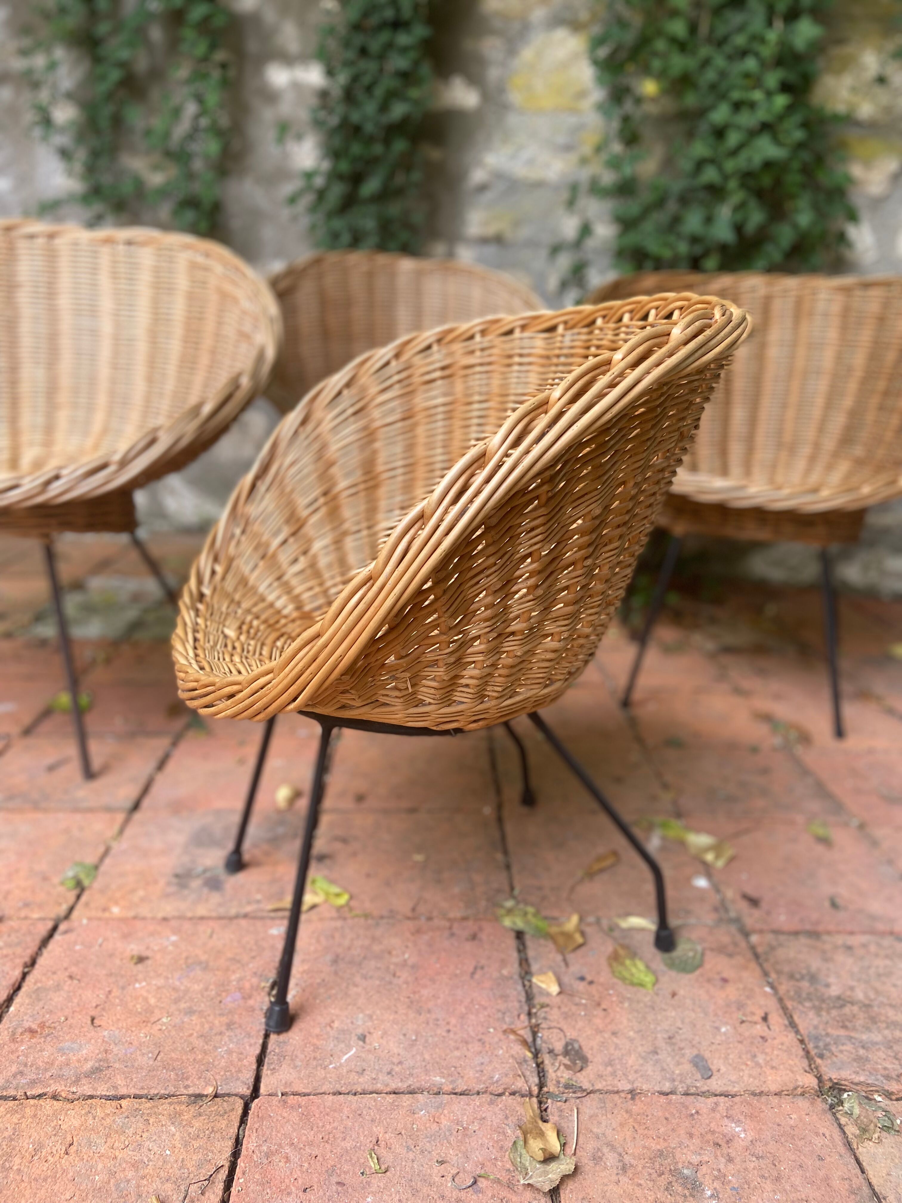 Rattan armchair vintage basket of the 50s
