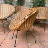 Rattan armchair vintage basket of the 50s