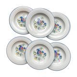 6 soup plates in speckled Italian earthenware "Tiffany" - vintage bird motif