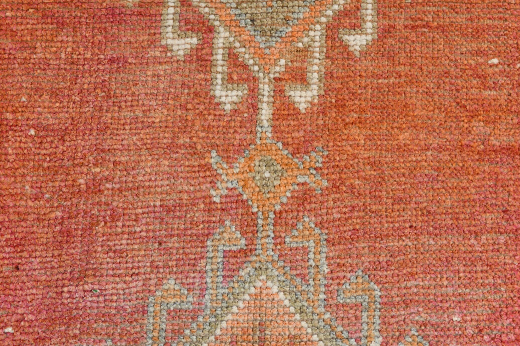 3x11 Reddish Coral Tones Vintage Runner Rug, Handwoven Runner Rug,91x346Cm