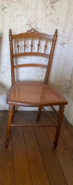 Antique canned chair 19th style Napoleon III in turned and carved wood