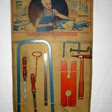 Old toy Loly, panoply The Little Cutter Cardboard, support 8 wooden and steel tools
