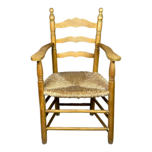 fauteuil paillé en bois - 1980
