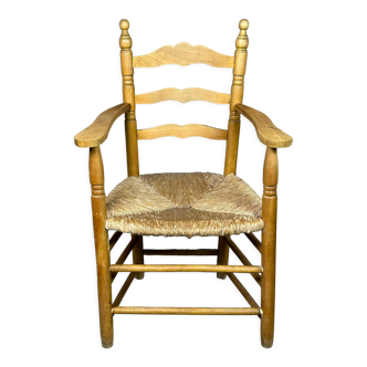 Fauteuil paillé en bois naturel 1980