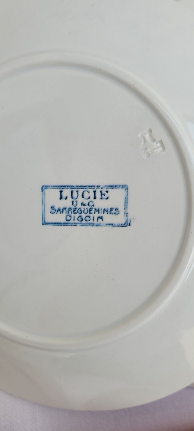Set of 6 dessert plates model Lucie U&G Sarreguemines white and blue floral border