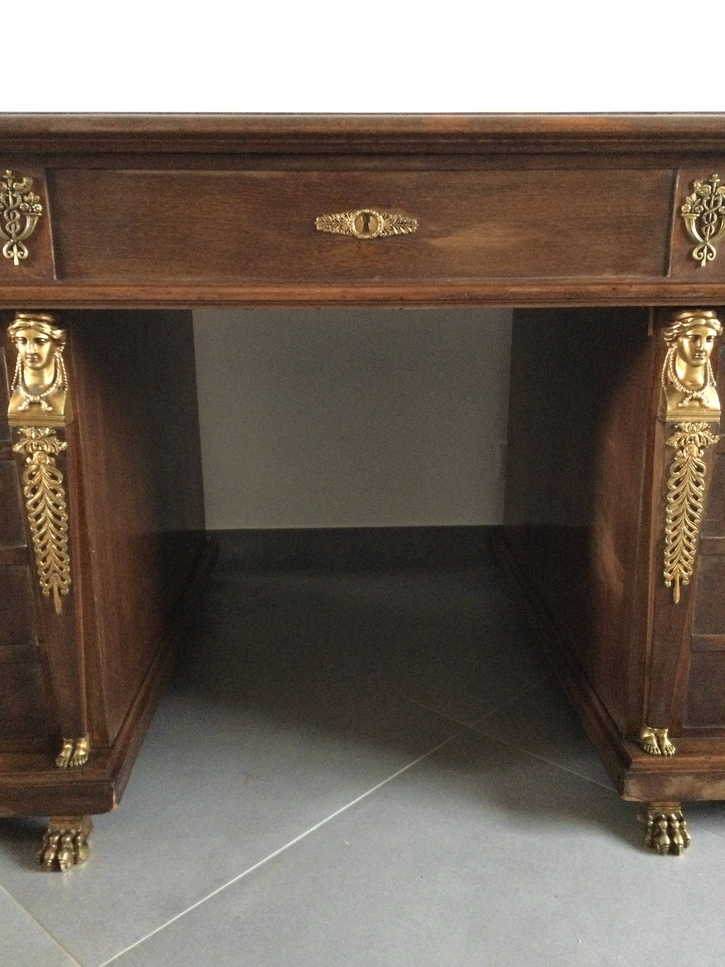Empire desk with mahogany and oak pedestals