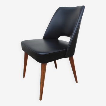 Chaise fauteuil vintage scandinave pieds compas skaï noir