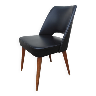 Chaise fauteuil vintage scandinave pieds compas skaï noir