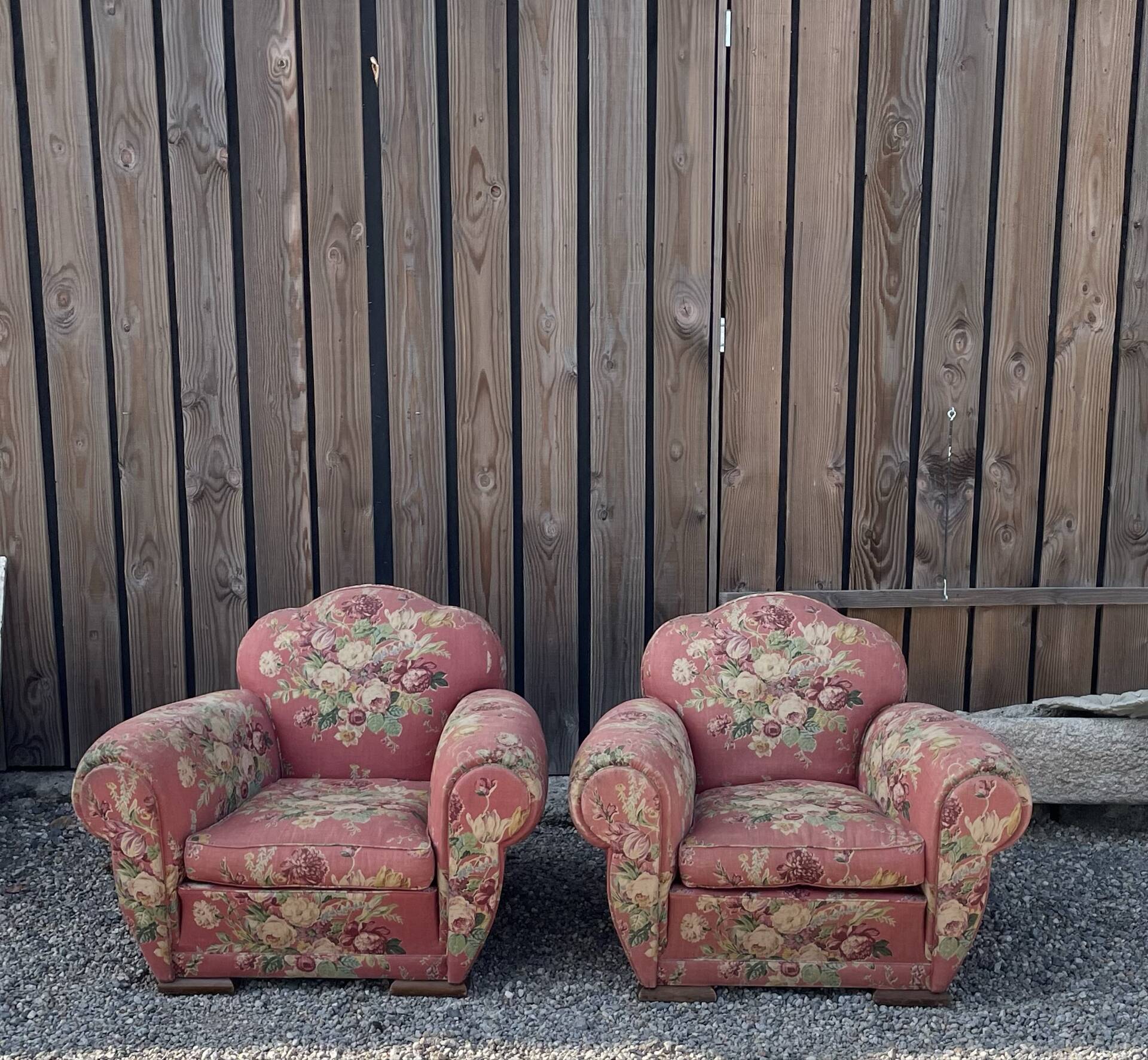 Two Vintage Floral Fabric Recliner Chairs