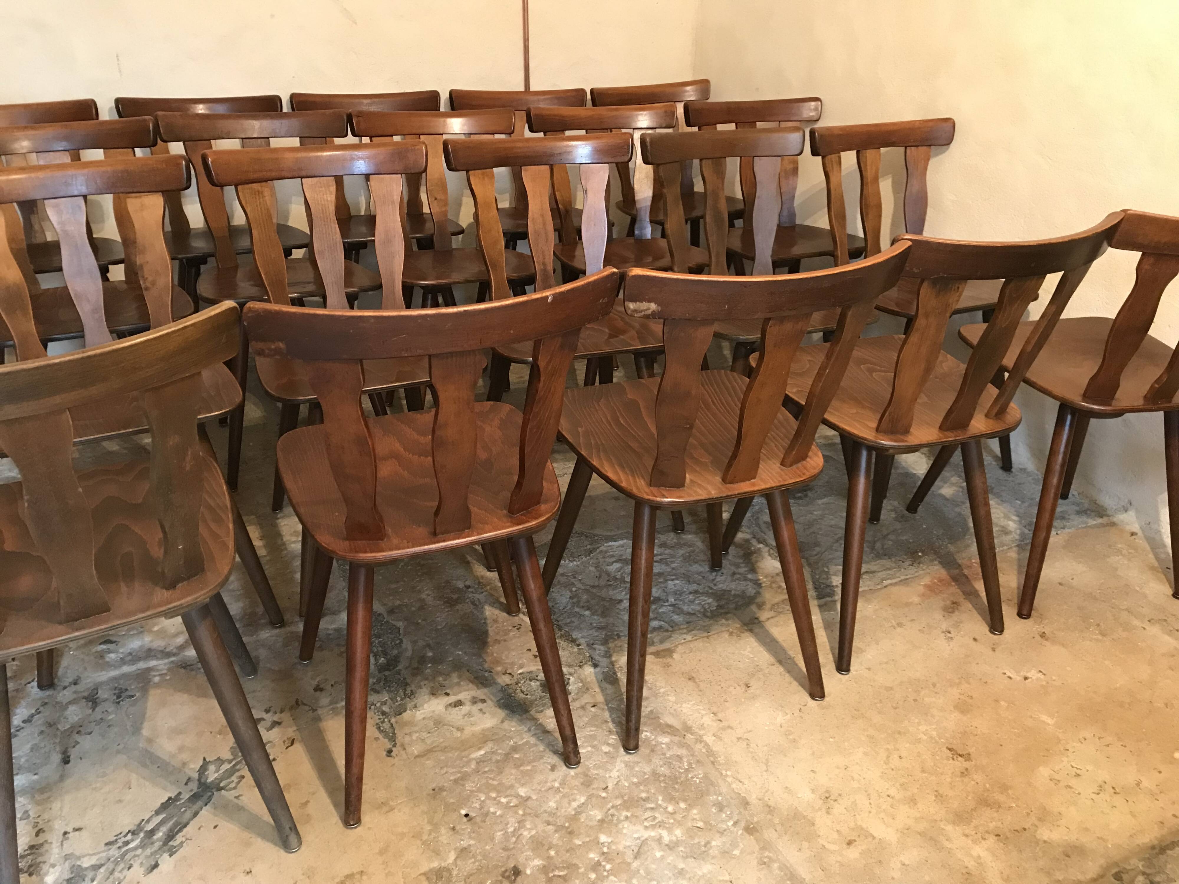Lot of 20 brasserie-style bistro chairs 1960's