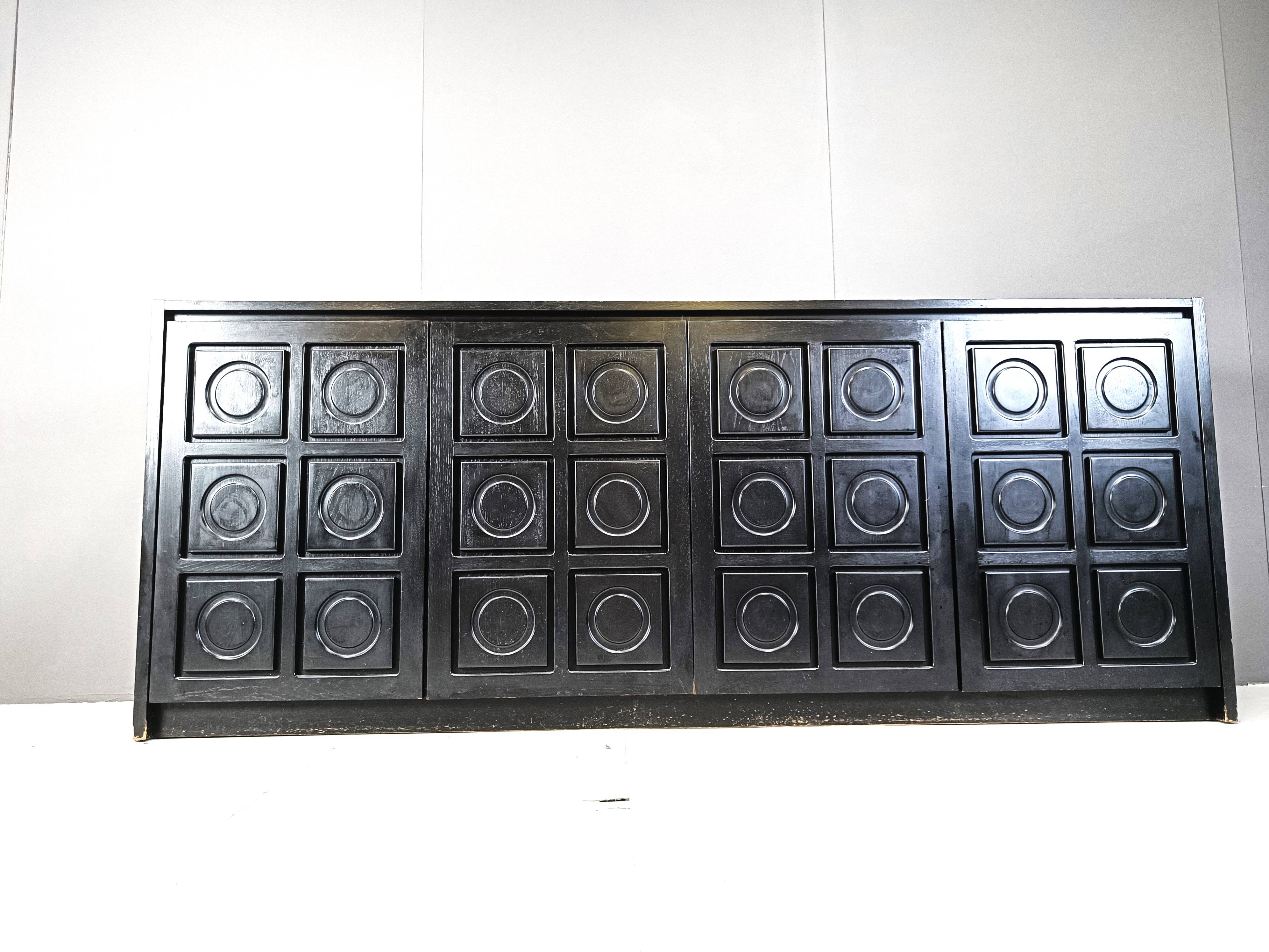 Black brutalist credenza, 1970s - vintage brutalist credenza - graphical brutalist credenza
