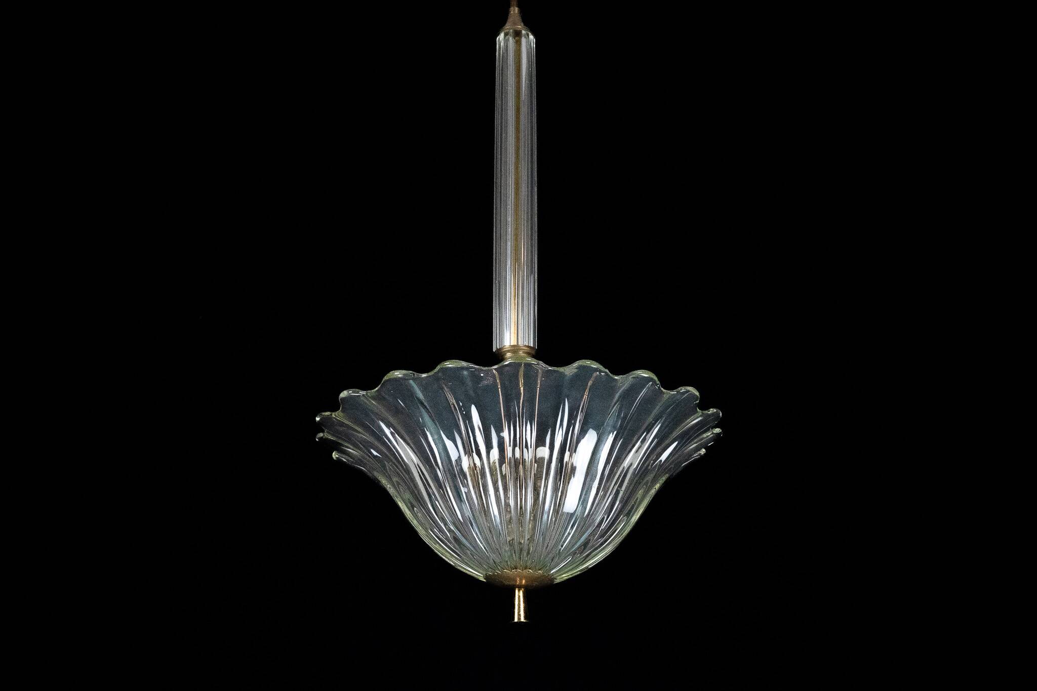 Suspension Art Déco Seguso en verre de Murano transparent. Italie, années 1940.
