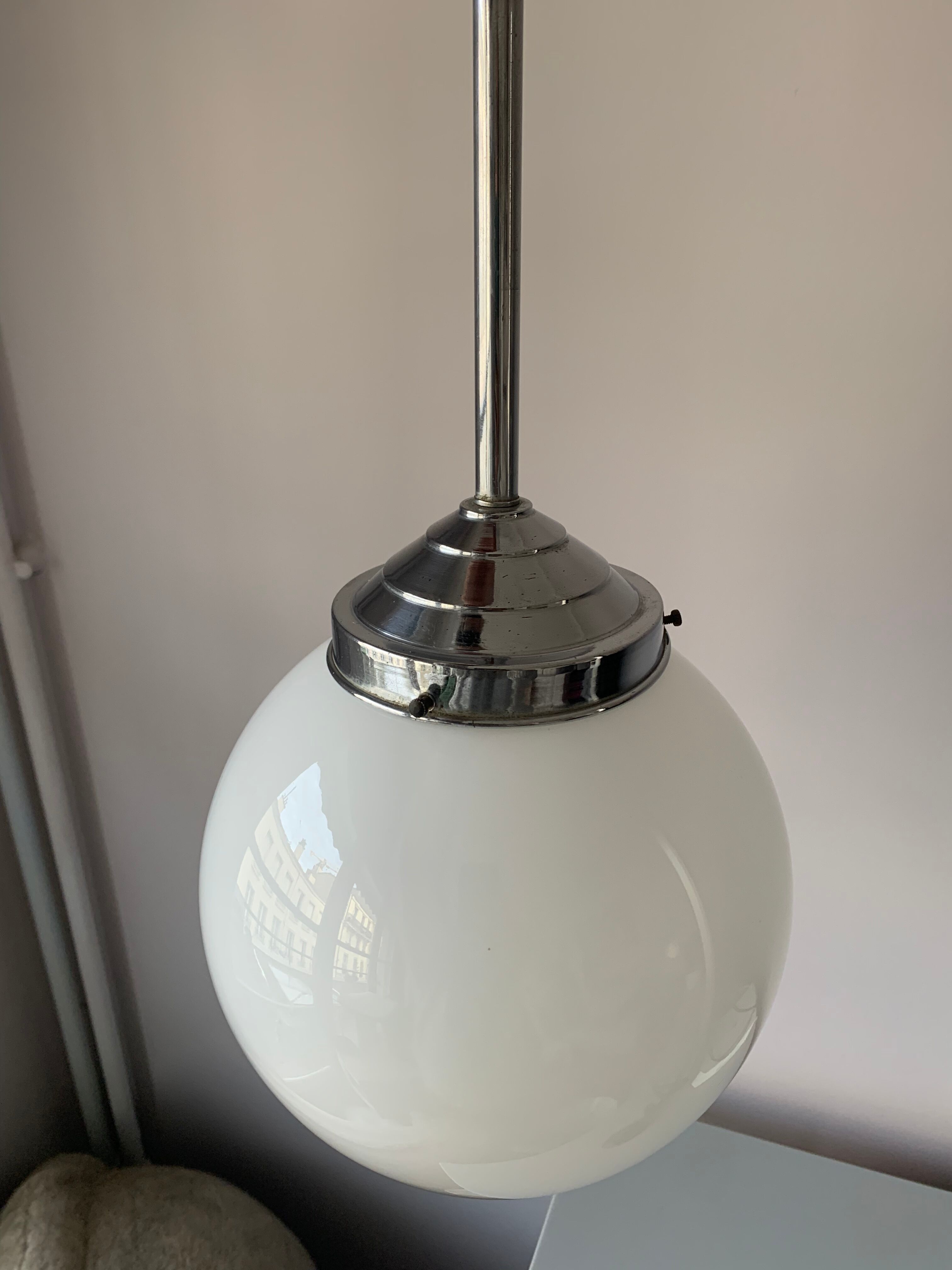 Vintage white chrome and opaline pendant lamp