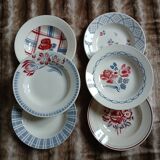 6 mismatched antique deep plates