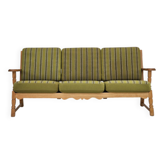 1970s, Danish design, 3 seater sofa in original condition, solid oak wood, furniture wool.