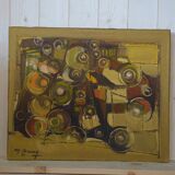 Painting on canvas abstract art signed boussy 1977