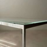 Minimalist 1960s wire glass coffee table in stainless steel.