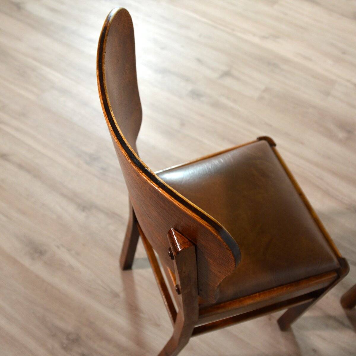 Set of 4 wood and vinyl bistro chairs 1930
