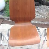 Suite of four chairs in teak color multiplis and chrome / vintage feet 60s-70s