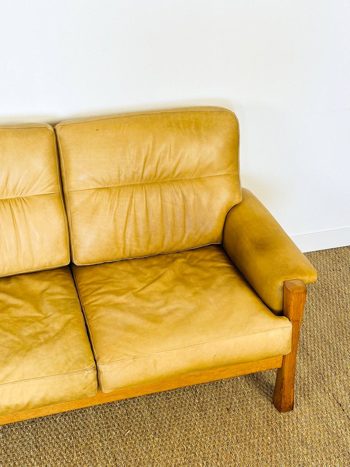 Salon complet en cuir camel 1960