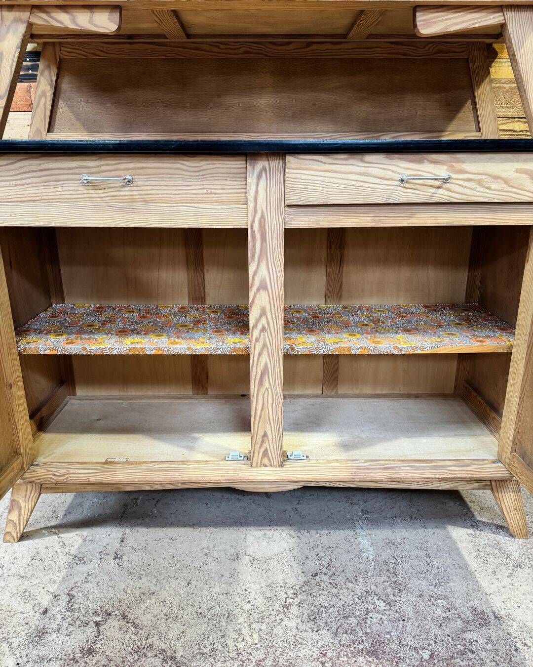 Small vintage wooden kitchen buffet from the 1960s.