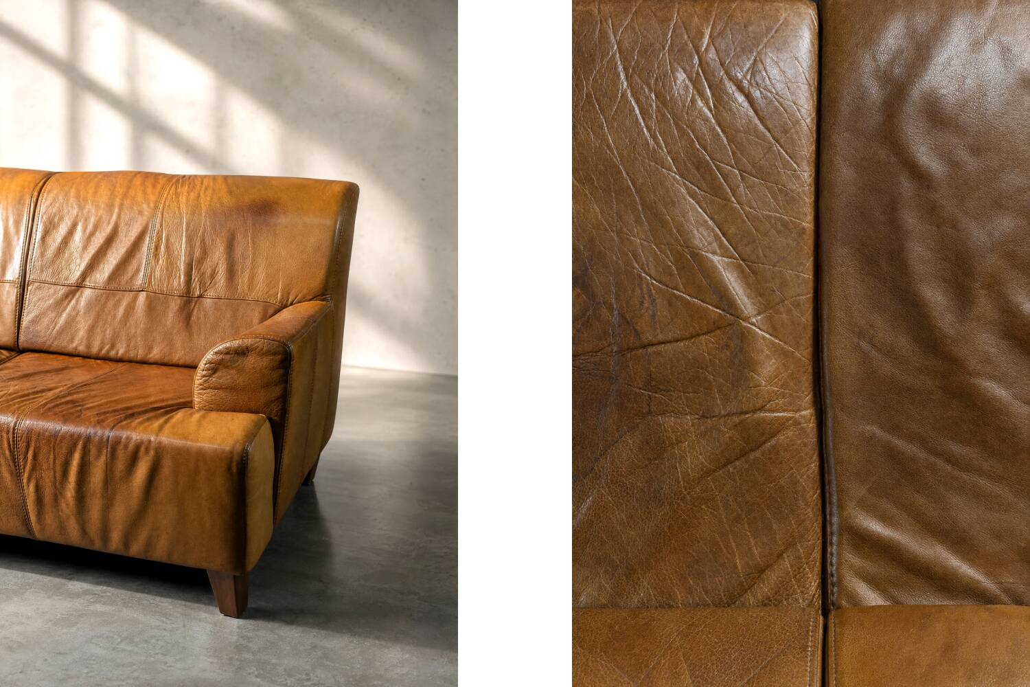 Canapé 3 places en cuir marron industriel vintage des années 1960, style mid-century modern