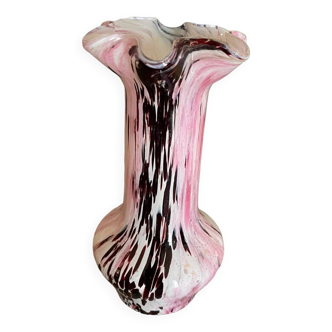 Pink and black blown glass vase