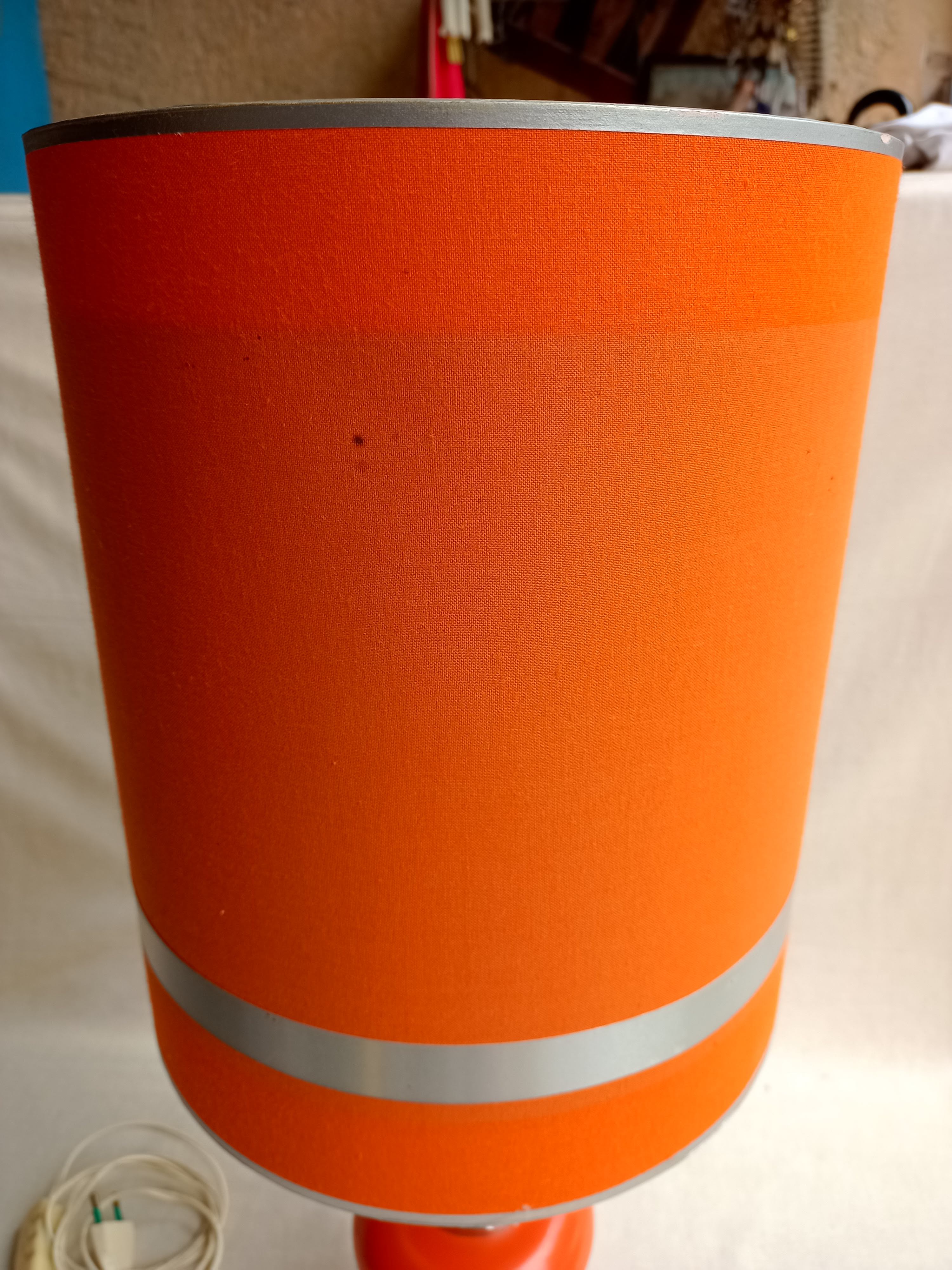 Orange lamp in vintage turned wood