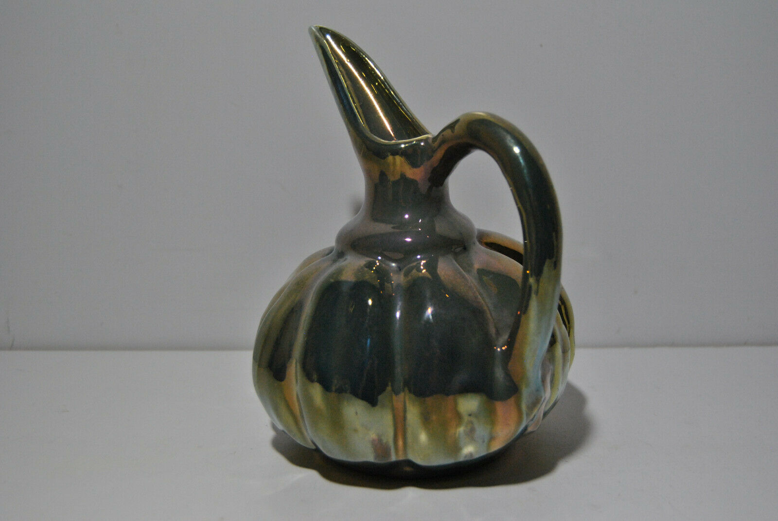 Ceramic pouring jug Rambervilliers art deco flamed sandstone metallic reflection