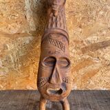 Sculpture African Mask Handcrafted Carved Wood Vintage #D882