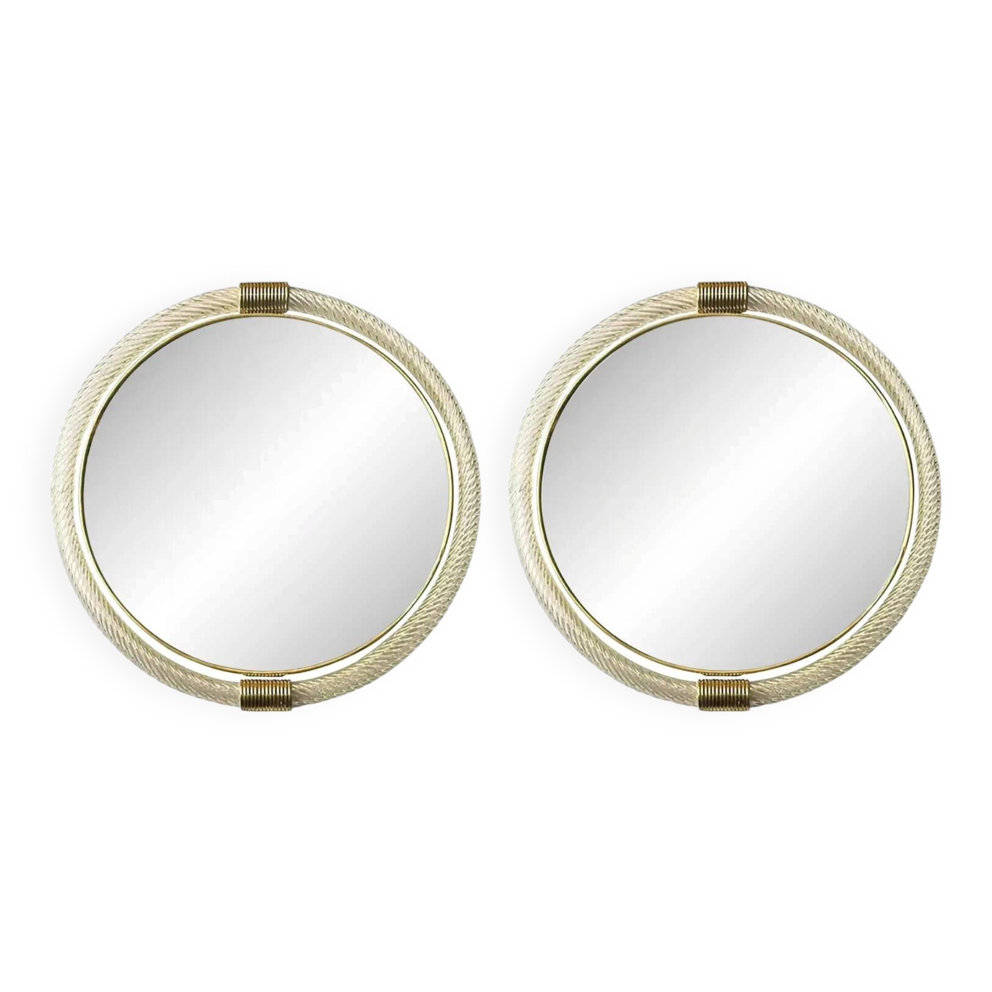 Classic Venetian Torciglione Murano Glass Wall Mirror Duo with Gold Leaf