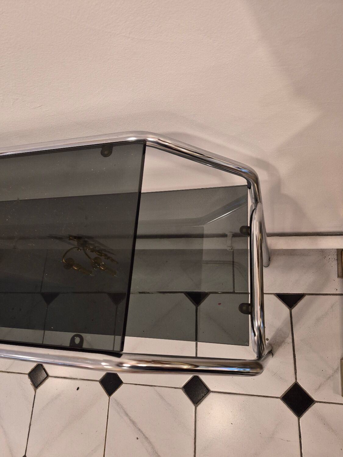 Vintage console en verre fumé et chrome