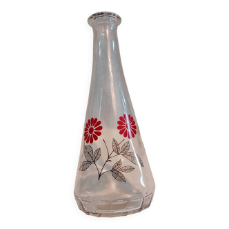 Vintage glass carafe with red flowers 21.50 cm