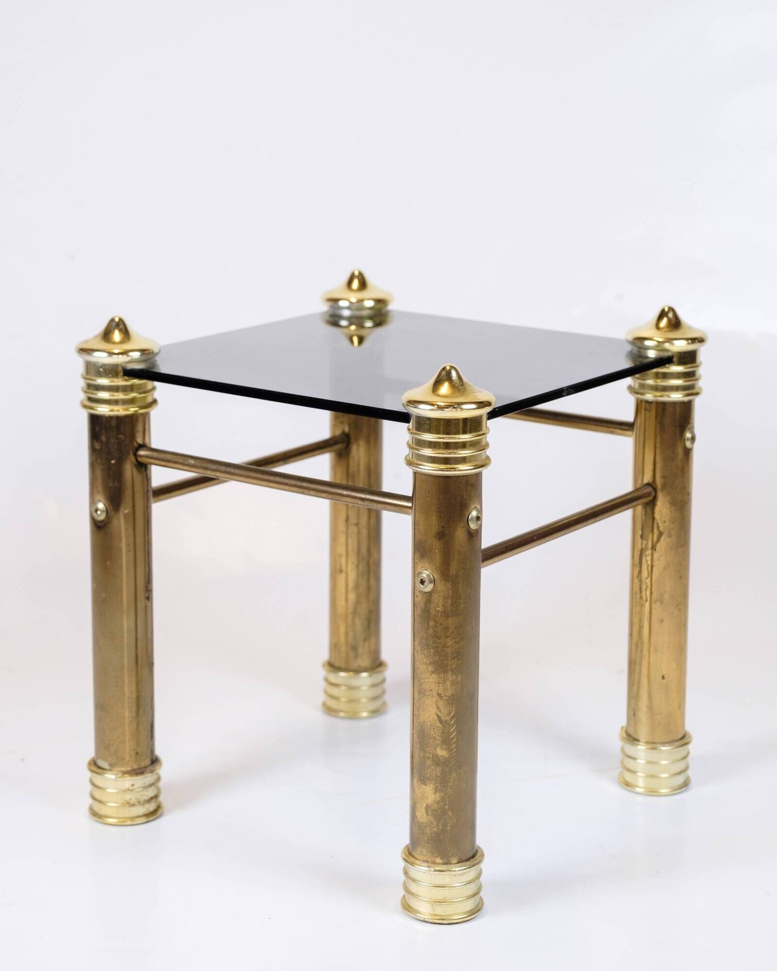 Set of two bedside tables - brass legs - black glass top - vintage style - 1970s