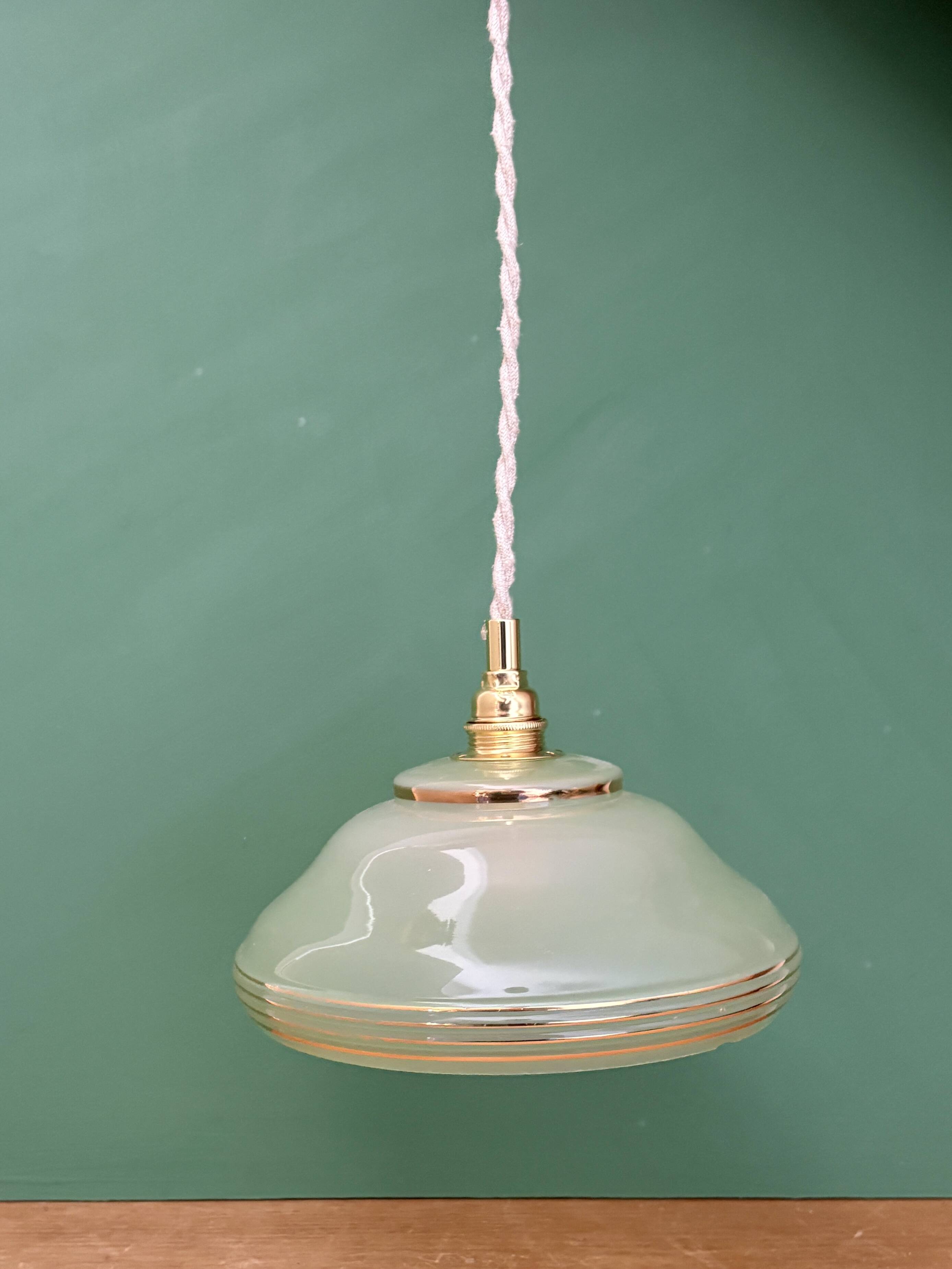 Vintage green and gold glass lampshade pendant light