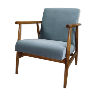 Fauteuil vintage velours gris-bleu 1970