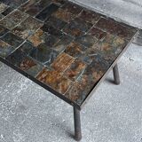 Brutalist coffee table in metal and lava stone, 1960s