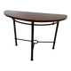 Half-moon console grange in solid cherry wood and wrought iron with a glass top.