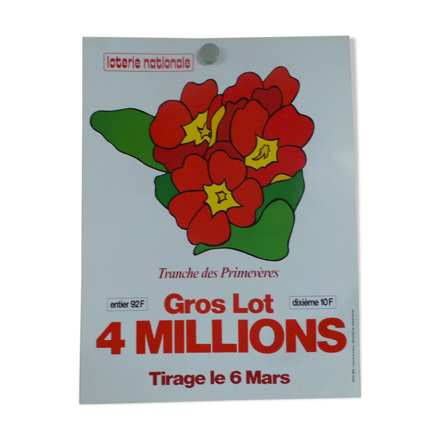 Original National Lottery Poster Slice of Primeveres 1985 by Jacques Bondu