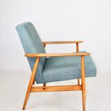 Armchair 'Lis', 1970s turquoise tweed by Henryk Lis - natural beech wood