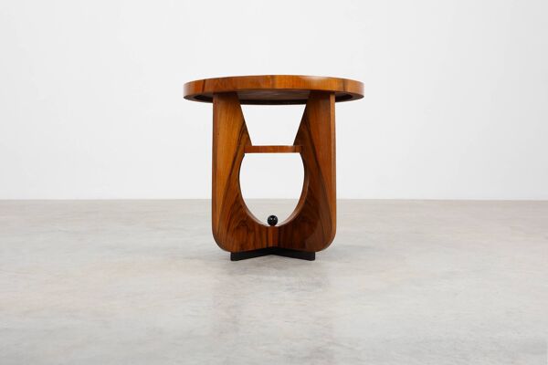 Table d'appoint, table basse ronde Art Déco en bois, France années 1920