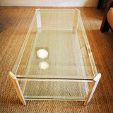 Italian travertine, perspex and glass coffee table, circa 1970